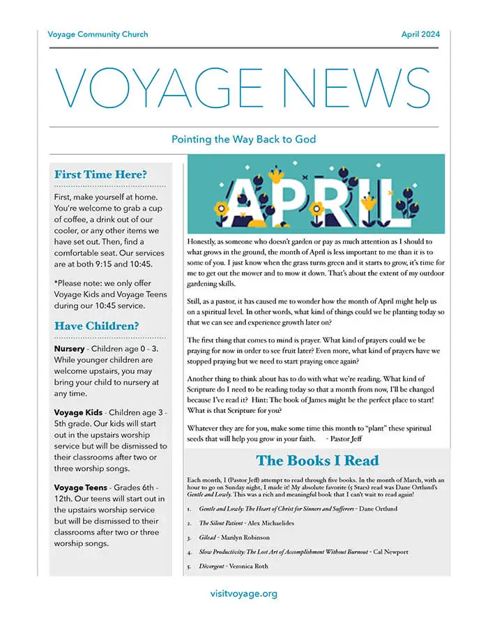 April 2024 Newsletter Voyage Community Church in Wyoming, MI