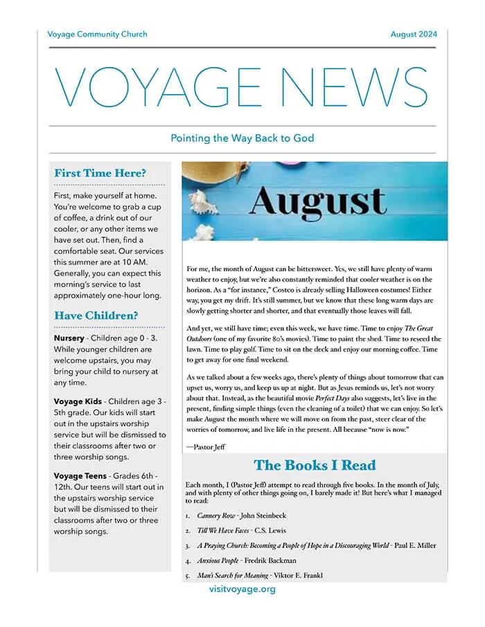 August 2024 Newsletter Voyage Community Church in Wyoming, MI