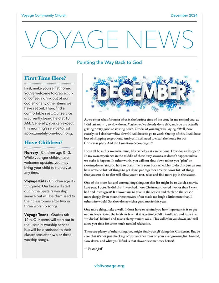 December 2024 Newsletter Voyage Community Church in Wyoming, MI