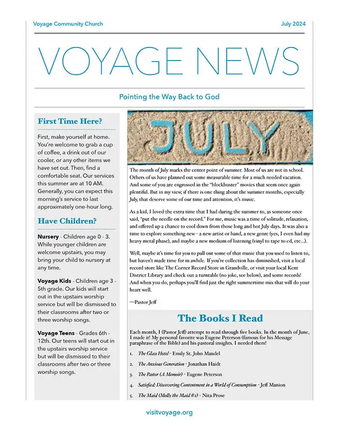 July 2024 Newsletter Voyage Community Church in Wyoming, MI