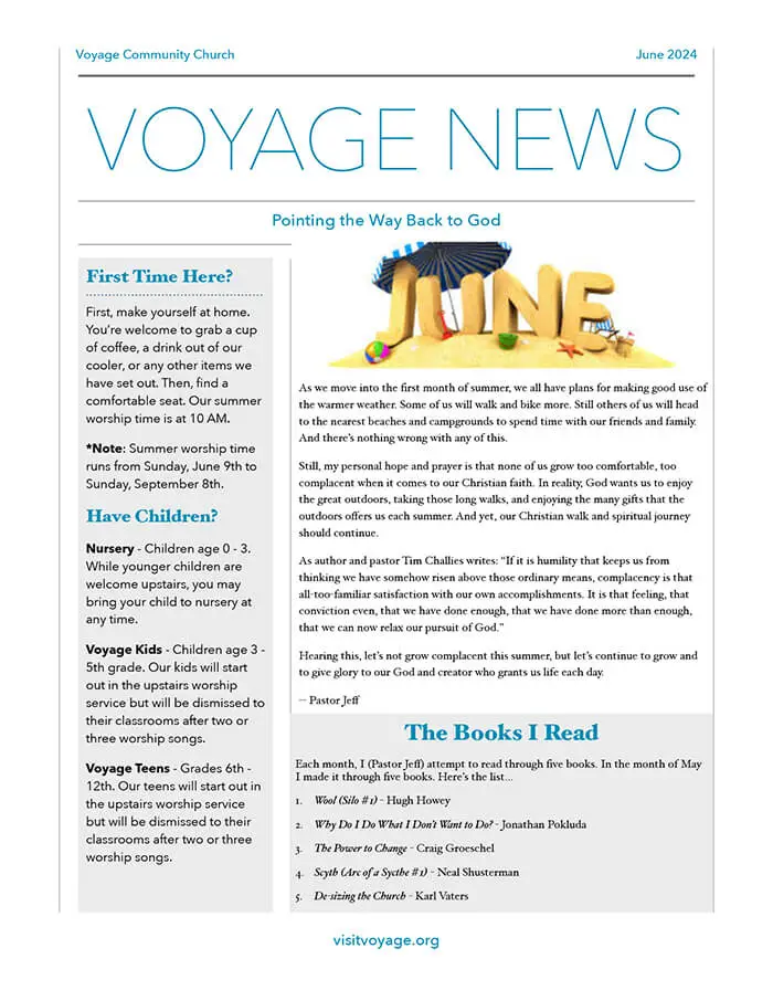 June 2024 Newsletter Voyage Community Church in Wyoming, MI