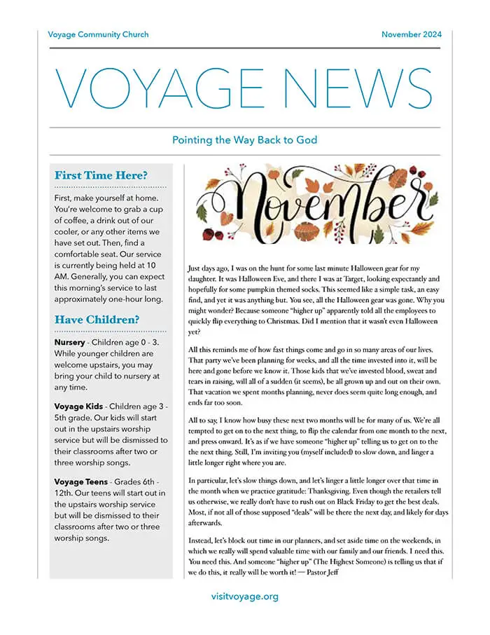 November 2024 Newsletter Voyage Community Church in Wyoming, MI