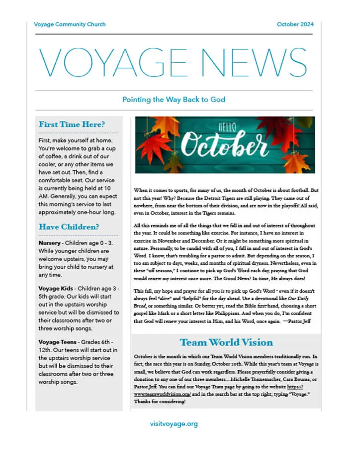 October 2024 Newsletter Voyage Community Church in Wyoming, MI