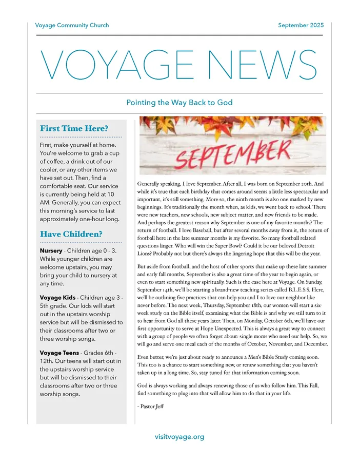 September Newsletter Voyage Community Church in Wyoming, MI