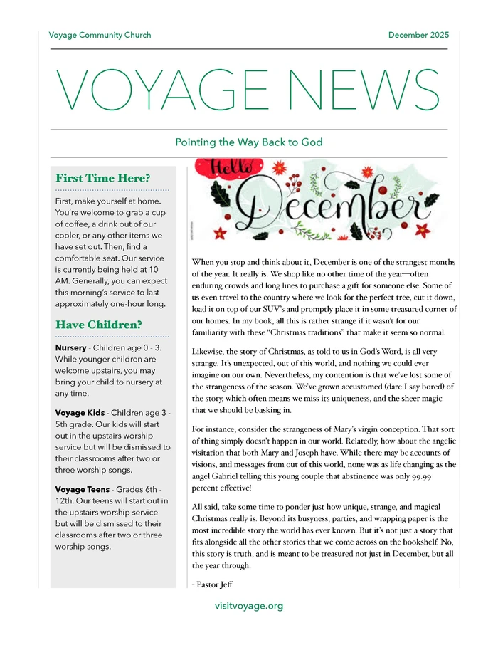 December Newsletter 2025 Voyage Community Church in Wyoming, MI