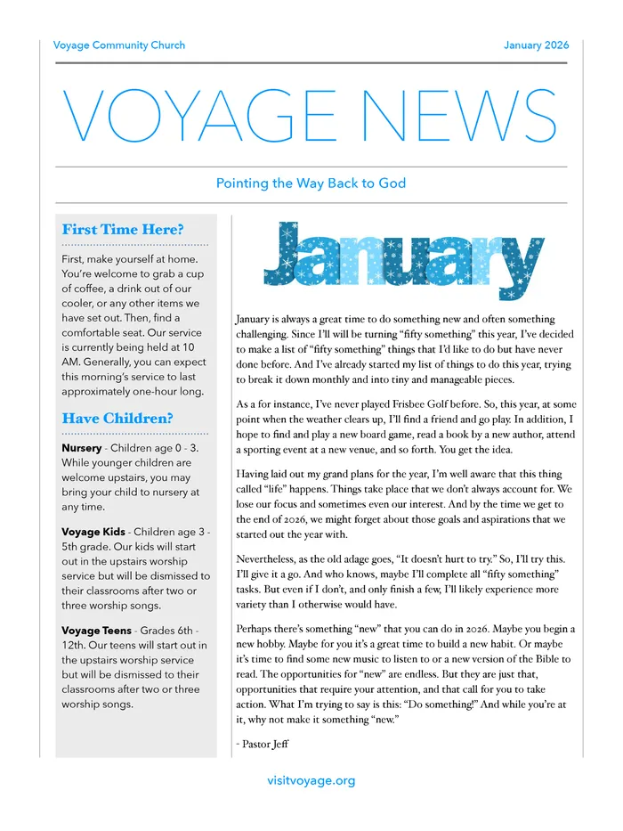 January Newsletter 2026 Voyage Community Church in Wyoming, MI