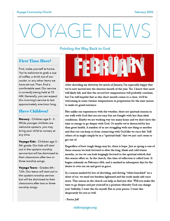 February Newsletter 2026 Voyage Community Church in Wyoming, MI